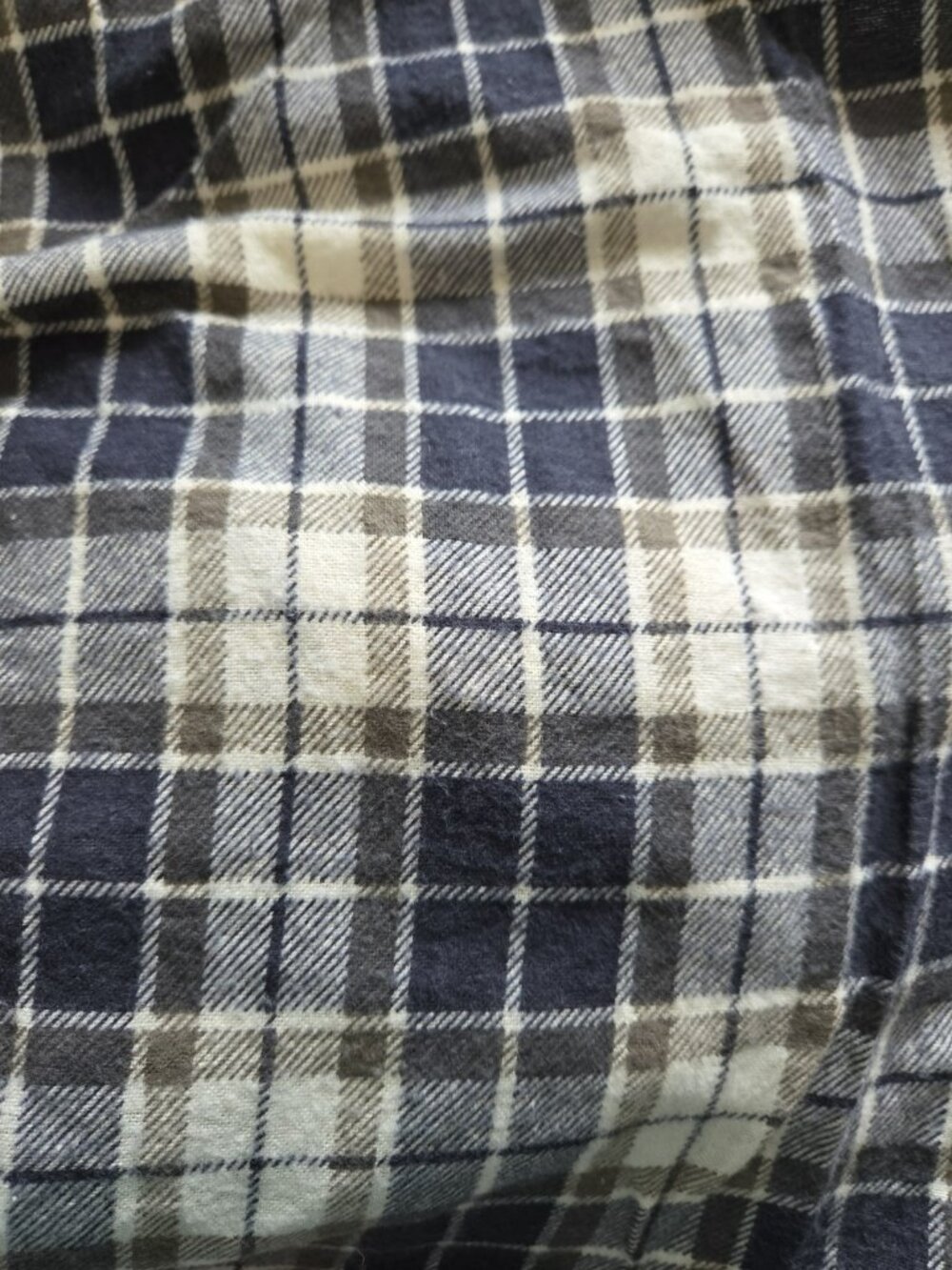 Blue Cream Gray Brown Plaid Flannel Cotton Fabric 5.95 Continuous Yards